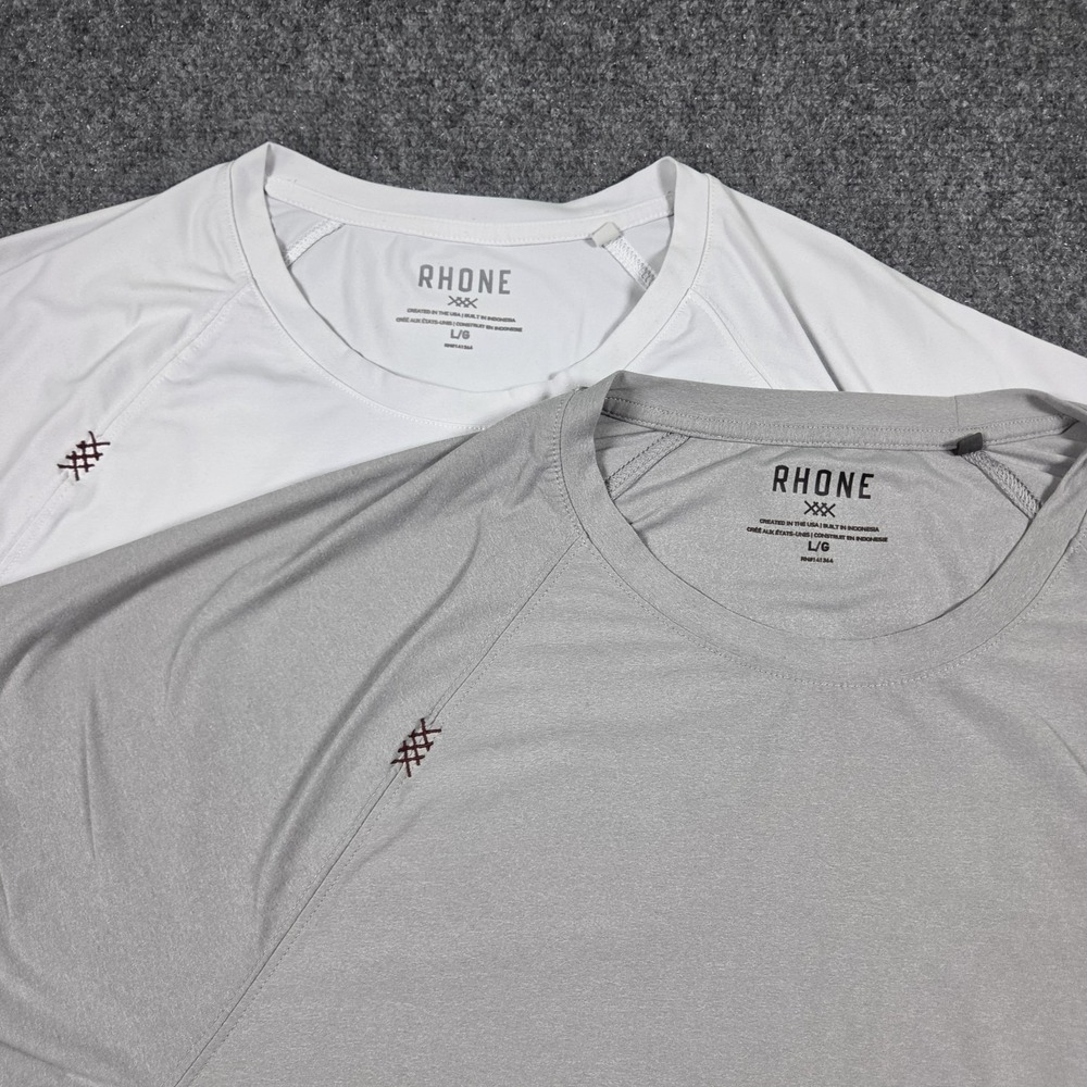 Rhone Reign Workout Shirt Gray Men L 100305 Performance Short Sleeve Lot Of 2